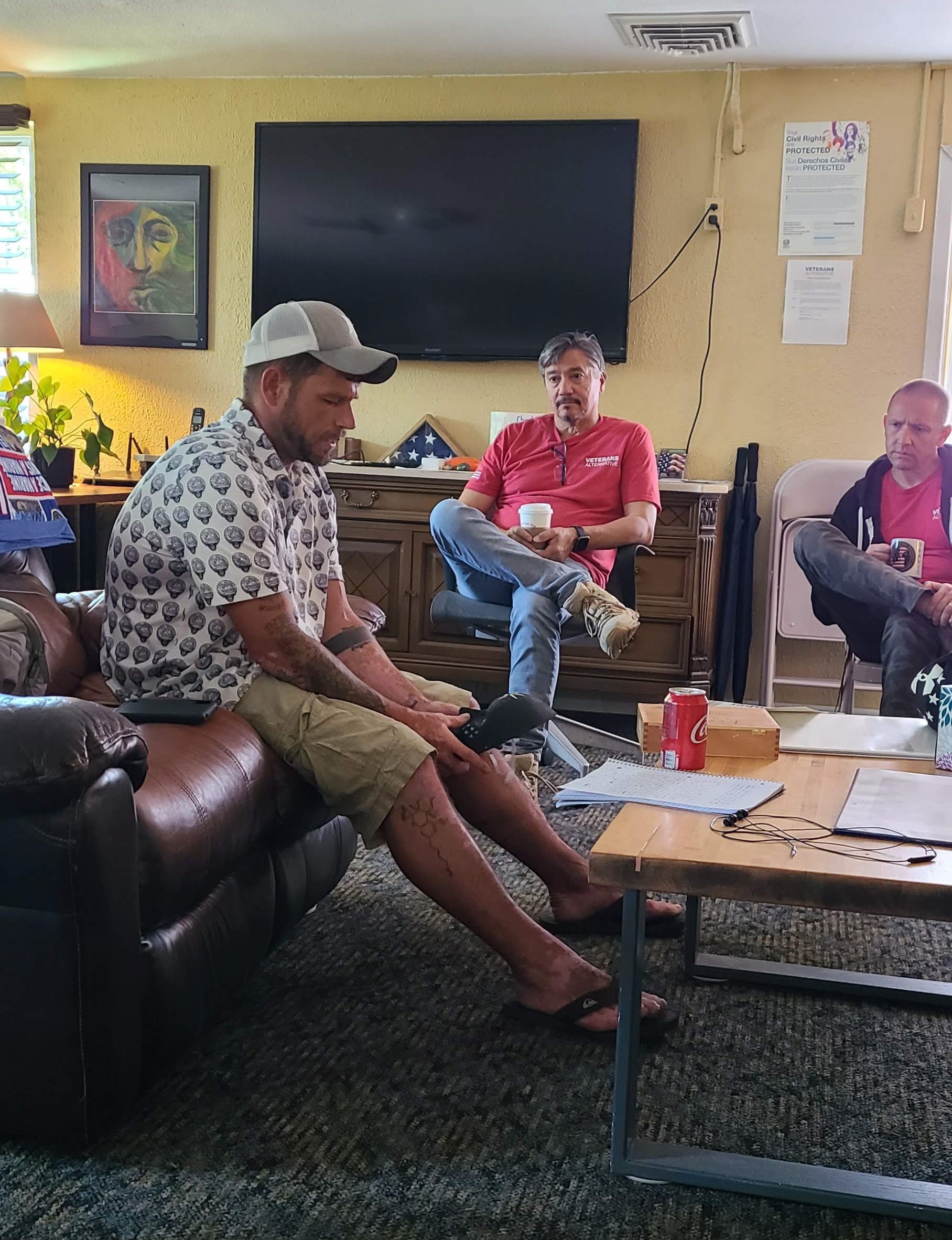 Tom, a US Army Infantry Veteran, at Veterans Alternative sharing his story with staff.