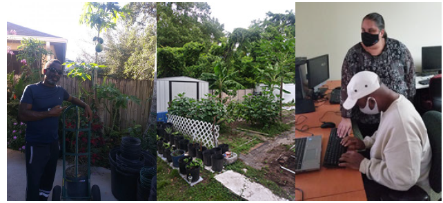 Anthony at his garden on the left and on the right at his Assistive Technology class at Lighthouse with his instructor