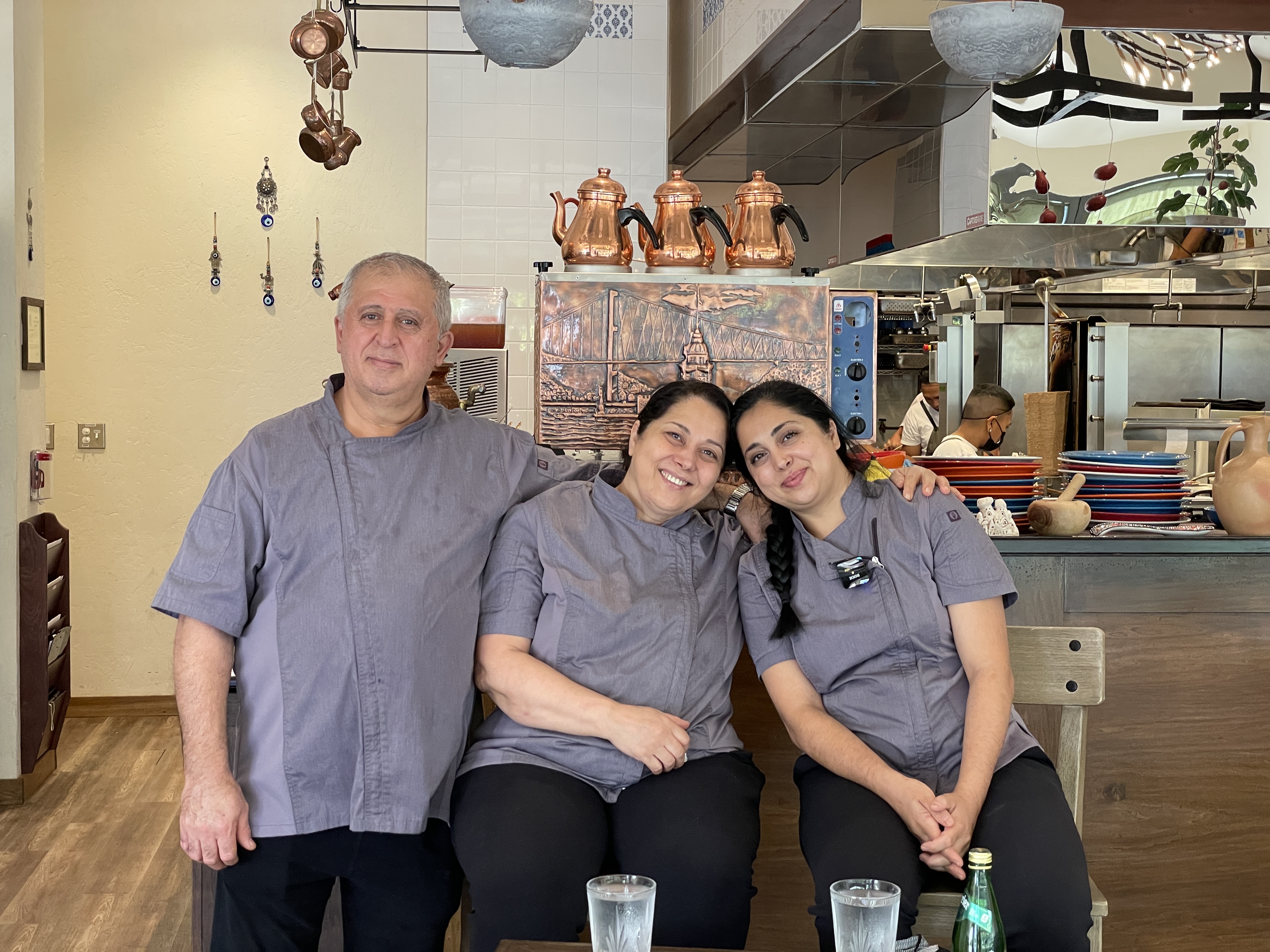 Chef Ahu with her parents, in her dream restaurant, Istanbul Hawaii
