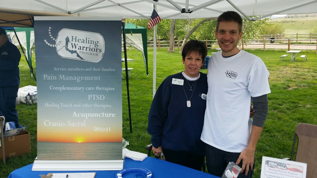 Our Director of Healing Touch and Brian at Veterans Plaza for Memorial Day events.