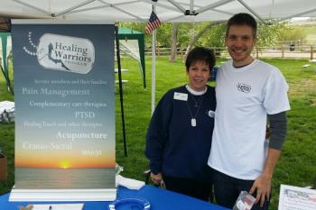 Our Director of Healing Touch and Brian at Veterans Plaza for Memorial Day events.
