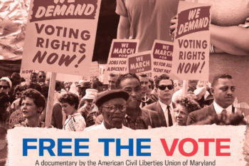 Free the Vote is a documentary that depicts just how unjust and racist it is to deny the right to vote to millions of people who are incarcerated. The poster depicts the racist history of voter disenfranchisement in Maryland and throughout the U.S.
