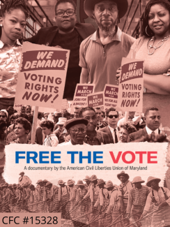 Free the Vote is a documentary that depicts just how unjust and racist it is to deny the right to vote to millions of people who are incarcerated. The poster depicts the racist history of voter disenfranchisement in Maryland and throughout the U.S.